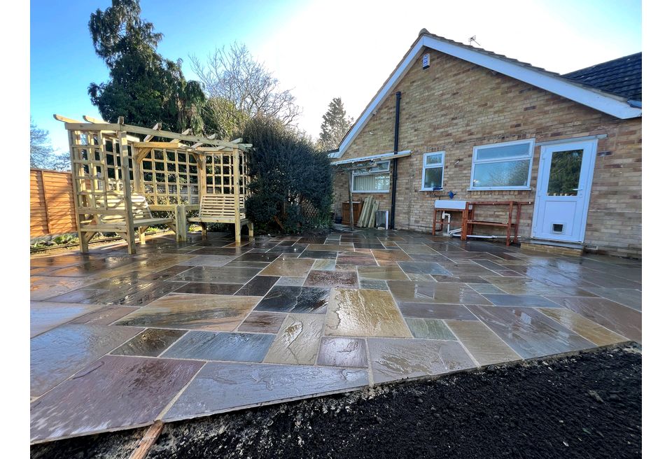 Sandstone Patio - Sandstone Patio - Retaining existing planting